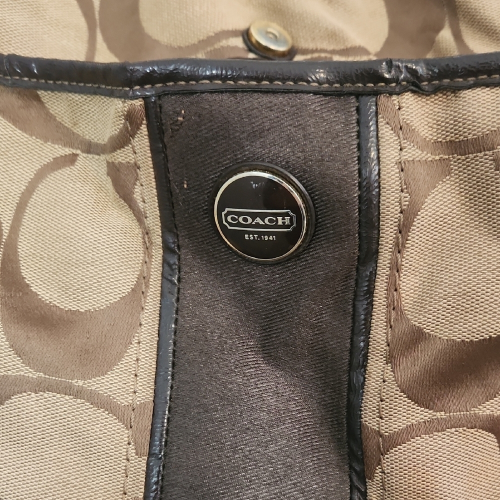 Coach Tan Signature Fold Over Tote - Picture 2 of 12